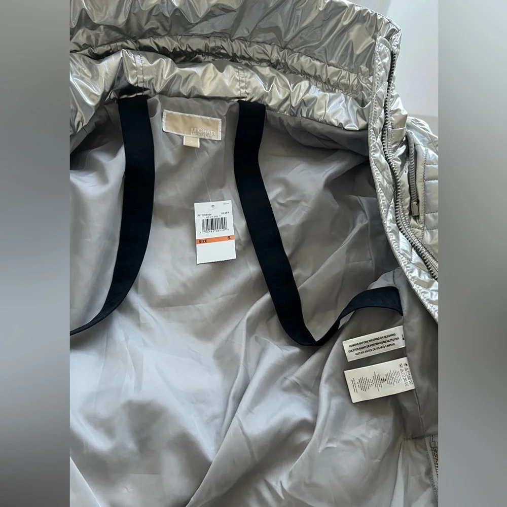 MICHAEL KORS OVERSIZED Quilted Metallic Ciré Puffer Coat SIZE S